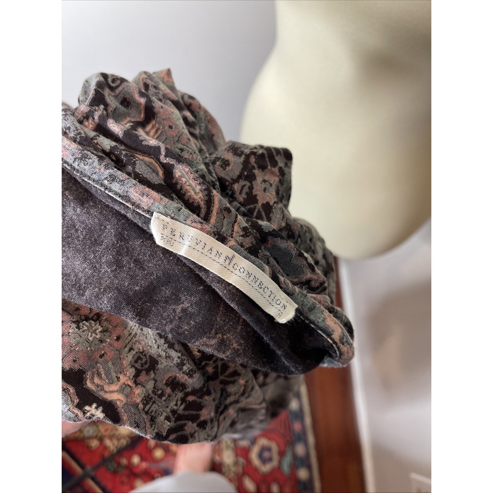 Peruvian Connection Gray Blue Pink 3/4 Sleeve v-neck Dress lightweight travel M - Picture 10 of 11